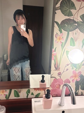 「Ray BEAMS（レイビームス）のアイテム（ベスト、ブラック系）」を使った、tanamwaさん（レディース・164cm）の夏コーディネート
