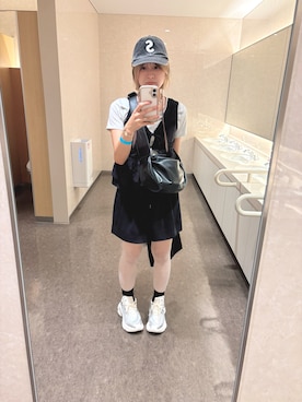 「Ray BEAMS（レイビームス）のアイテム（ベスト、ブラック系）」を使った、tanamwaさん（レディース・164cm）の夏コーディネート