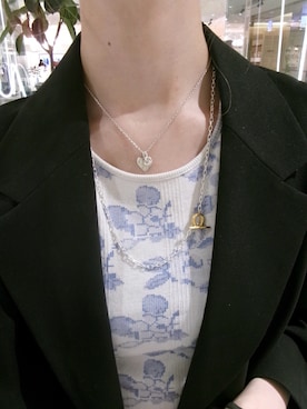 「TEN.（テン）のSILVER925 ハートシルフィウムネックレス（ネックレス、シルバー系）」を使った、saekaさん（レディース・172cm）の夏コーディネート