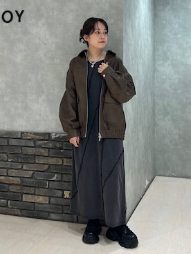 「PAGEBOY（ページボーイ）のサンドヴィンテージキリカエロングスリーブワンピース(長袖) 【ボートネック・ワンショルダー対応】（ワンピース）」を使った、ぬまさん（レディース・156cm）の秋コーディネート