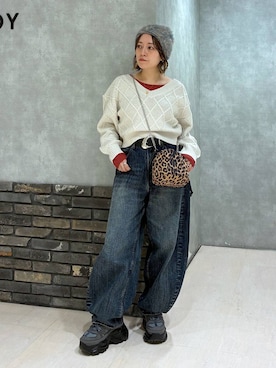 「PBLIM（ページボーイリム）の《UNISEX》スラブブリーチデニム（デニムパンツ）」を使った、ぬまさん（レディース・156cm）の秋コーディネート