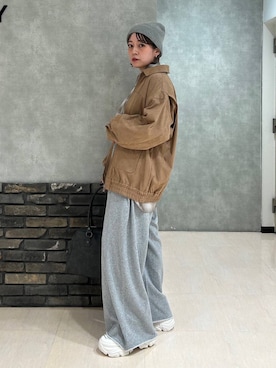 「PAGEBOY（ページボーイ）のサイドタックルーズウラケパンツ/イージーパンツ【4color・2size】（スウェットパンツ）」を使った、ぬまさん（レディース・156cm）の秋コーディネート