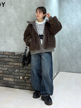 「PBLIM（ページボーイリム）の《UNISEX》スラブブリーチデニム（デニムパンツ）」を使った、ぬまさん（レディース・156cm）の秋コーディネート