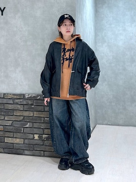 「PBLIM（ページボーイリム）の《UNISEX》スラブブリーチデニム（デニムパンツ）」を使った、ぬまさん（レディース・156cm）の秋コーディネート