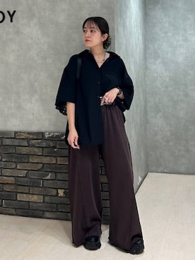 「PAGEBOY（ページボーイ）のサイドタックルーズウラケパンツ/イージーパンツ【4color・2size】（スウェットパンツ）」を使った、ぬまさん（レディース・156cm）の夏コーディネート