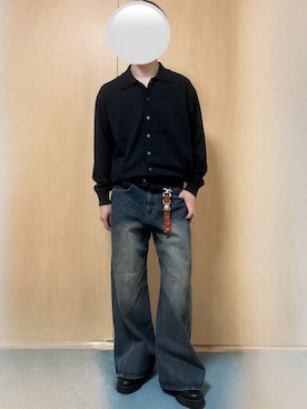 「WYM LIDNM（ウィム バイ リドム）のCURVED FLARE BAGGY DENIM（デニムパンツ）」を使った、Ryochiさん（メンズ・171cm）の夏コーディネート
