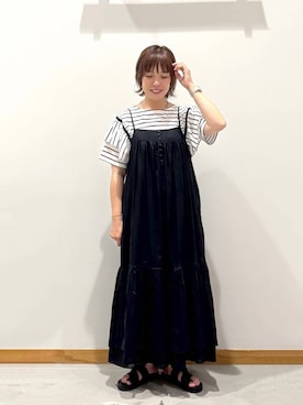 「GLOBAL WORK（グローバルワーク）のmeets India/2WAYティアードワンピース/636282（ワンピース、ブラック系）」を使った、hihihinappiさん（レディース）の夏コーディネート