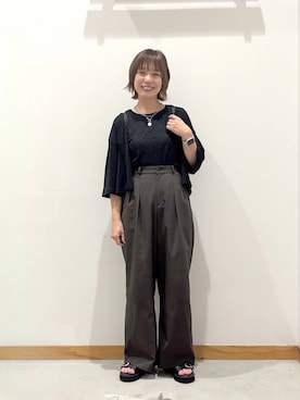 「GLOBAL WORK（グローバルワーク）のノンストレスリッチワイドパンツ/632962（その他パンツ、ブラウン系）」を使った、hihihinappiさん（レディース）の夏コーディネート