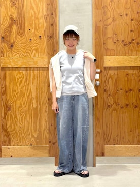「GLOBAL WORK（グローバルワーク）のカジュアルクラシックロゴCAP/326873（キャップ、ベージュ系）」を使った、hihihinappiさん（レディース）の春コーディネート