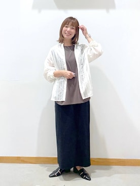 「シアートップス」｜「アイテム（Tシャツ/カットソー、ブラウン系）」を使った、hihihinappiさん（レディース・161cm）の夏コーディネート