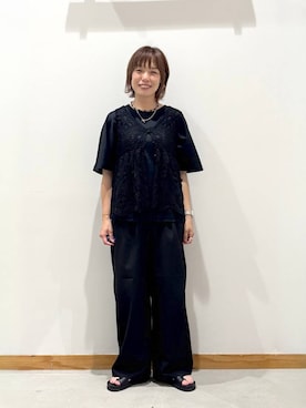 「LOWRYS FARM（ローリーズファーム）のトバシハートガラスネックレス　592313（ネックレス、ブラック系）」を使った、hihihinappiさん（レディース）の夏コーディネート