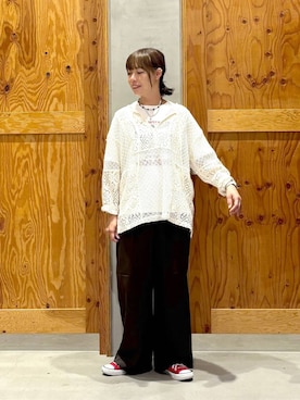 「LOWRYS FARM（ローリーズファーム）のトバシハートガラスネックレス　592313（ネックレス、ブラック系）」を使った、hihihinappiさん（レディース）の夏コーディネート