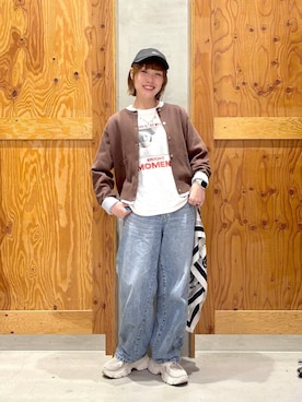 「GLOBAL WORK（グローバルワーク）の大判プリントスカーフ/253071（バンダナ/スカーフ、ホワイト系）」を使った、hihihinappiさん（レディース）の春コーディネート