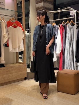 「Jena espace merveilleux（ジェナ　エスパスメルヴェイユ）の【サラサラ半袖デニム】テンセルフレンチシャツ（シャツ/ブラウス、ブルー系）」を使った、らむしさん（レディース・171cm）の夏コーディネート