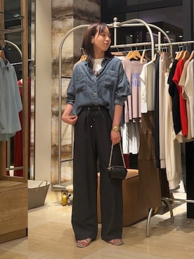 「Jena espace merveilleux（ジェナ　エスパスメルヴェイユ）の【待望のサイズ展開！シリーズ累計販売枚数1万枚突破！】テンセルデニムシャツ（シャツ/ブラウス、ブルー系）」を使った、らむしさん（レディース・171cm）の夏コーディネート