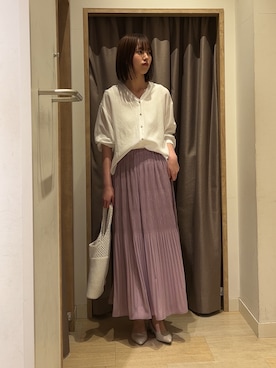 「Jena espace merveilleux（ジェナ　エスパスメルヴェイユ）の【動きで魅せる】ランダムプリーツスカート（スカート、パープル系）」を使った、らむしさん（レディース・171cm）の春コーディネート