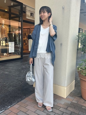 「Jena espace merveilleux（ジェナ　エスパスメルヴェイユ）の【サラサラ半袖デニム】テンセルフレンチシャツ（シャツ/ブラウス、ブルー系）」を使った、らむしさん（レディース・171cm）の夏コーディネート