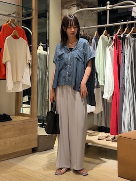 「Jena espace merveilleux（ジェナ　エスパスメルヴェイユ）の【魅せるインナー】【新色登場】スクエアタンクトップ（キャミソール、ブラック系）」を使った、らむしさん（レディース・171cm）の夏コーディネート