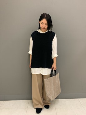 「FORK&SPOON（フォークアンドスプーン）のFORK&SPOON　バンドカラーダブルクロスシャツ（シャツ/ブラウス）」を使った、suzuさん（レディース・148cm）の秋コーディネート