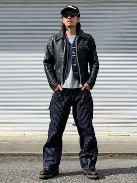「アイテム（ライダースジャケット）」を使った、Ryon-Pさん（メンズ・161cm）の秋コーディネート
