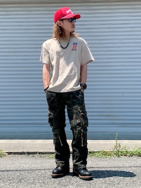 「Levi's（リーバイス）のLevi's/リーバイス エンブロイダリー FLEX キャップ レッド（キャップ）」を使った、Ryon-Pさん（メンズ・161cm）の夏コーディネート