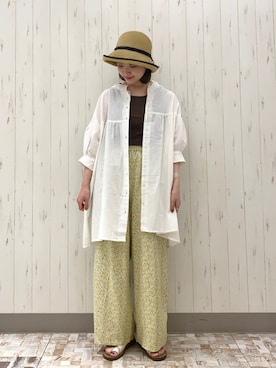 「イエロー」｜「アイテム（チュニック）」を使った、ayamiさん（レディース・153cm）の夏コーディネート