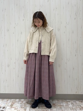 「秋」｜「アイテム（ノーカラージャケット）」を使った、ayamiさん（レディース・153cm）の秋コーディネート