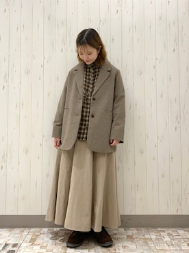 「秋冬」｜「アイテム（ノーカラージャケット）」を使った、ayamiさん（レディース・153cm）の秋コーディネート