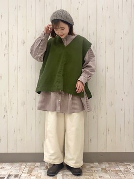 「春カラー」｜「アイテム（ハンチング/ベレー帽）」を使った、ayamiさん（レディース・153cm）の春コーディネート