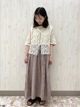 「Samansa Mos2（サマンサ モスモス）のモチーフレースベスト（ベスト）」を使った、ayamiさん（レディース・153cm）の夏コーディネート