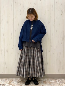 「秋」｜「アイテム（ノーカラージャケット）」を使った、ayamiさん（レディース・153cm）の秋コーディネート