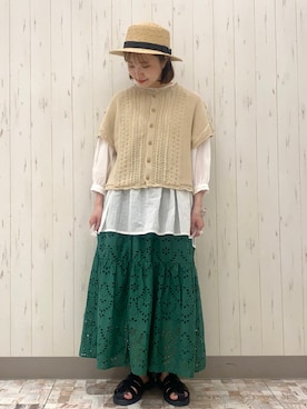 「Samansa Mos2（サマンサ モスモス）のビックシルエットバンドカラーシャツ（シャツ/ブラウス）」を使った、ayamiさん（レディース・153cm）の春コーディネート