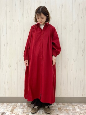 「アイテム（シャツワンピース、レッド系）」を使った、ayamiさん（レディース・153cm）の夏コーディネート