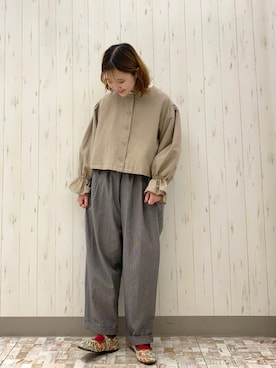 「秋」｜「アイテム（ノーカラージャケット）」を使った、ayamiさん（レディース・153cm）の秋コーディネート