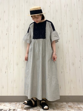 「Samansa Mos2（サマンサ モスモス）のモチーフレースワンピース（ワンピース）」を使った、ayamiさん（レディース・153cm）の春コーディネート