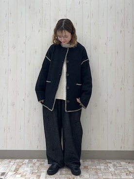 「秋」｜「アイテム（ノーカラージャケット）」を使った、ayamiさん（レディース・153cm）の秋コーディネート