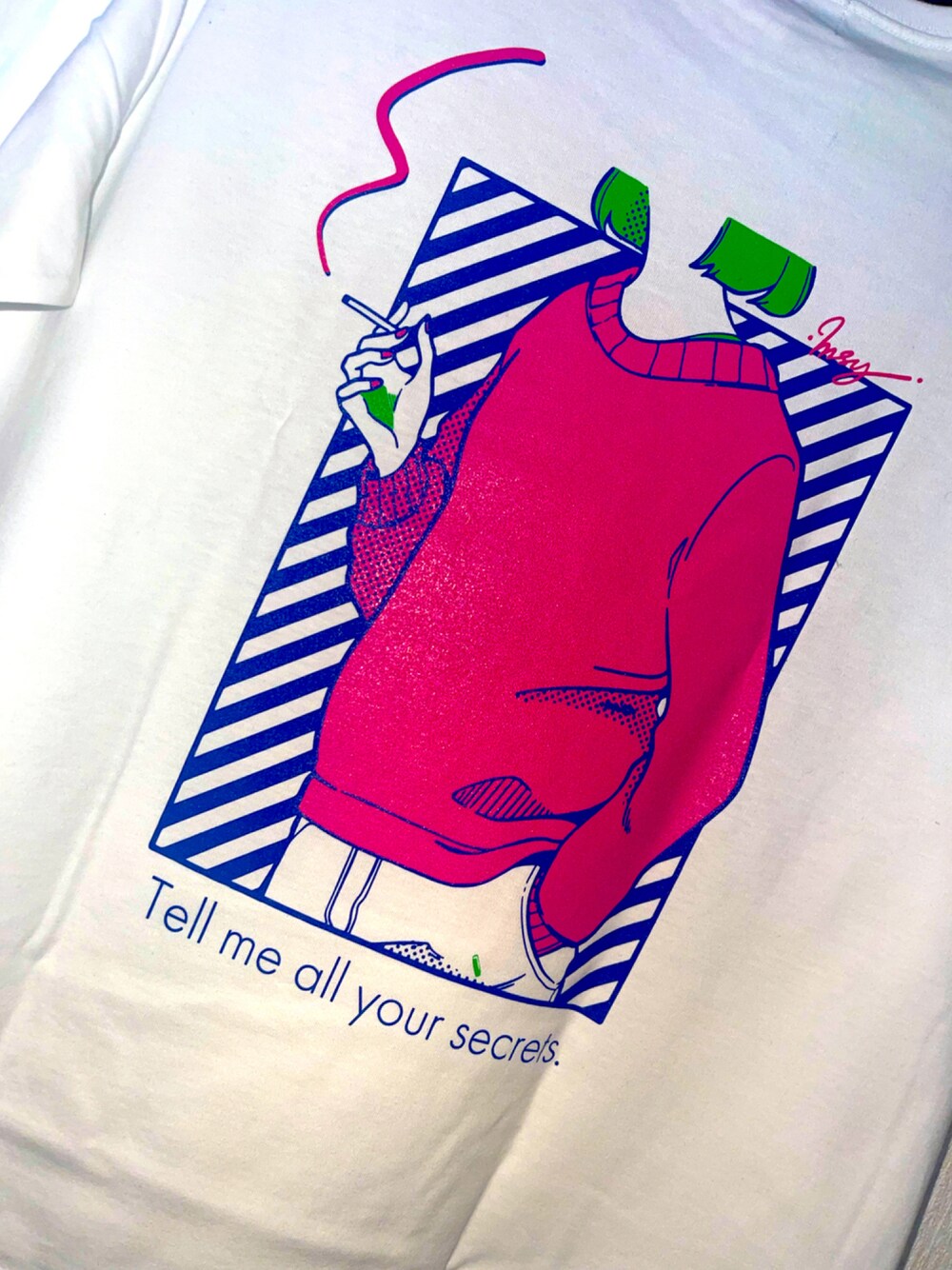 「Tシャツ、白、イラストT、なつこーで、前も可愛い」｜「Annuiのアイテム（Tシャツ/カットソー、ホワイト系）」を使った、goshimaiさん（レディース・153cm）の秋コーディネートの1枚目の写真