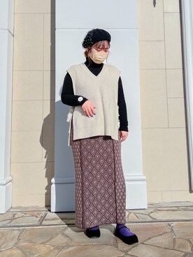 「カオリノモリ」｜「アイテム（ハンチング/ベレー帽）」を使った、sayo.さん（レディース・150cm）の冬コーディネート