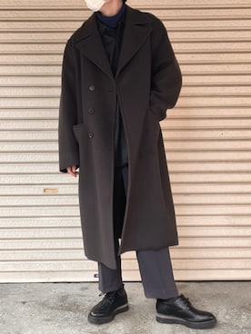 「LIDNM（リドム）のアイテム（チェスターコート）」を使った、yuさん（メンズ・168cm）の春コーディネート