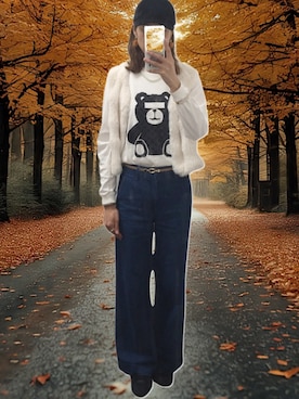 「アイテム（デニムパンツ、その他）」を使った、福島めぐみ(meg)さん（レディース・165cm）の秋コーディネート