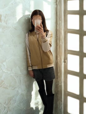 「アイテム（スタジャン）」を使った、福島めぐみ(meg)さん（レディース・165cm）の秋コーディネート