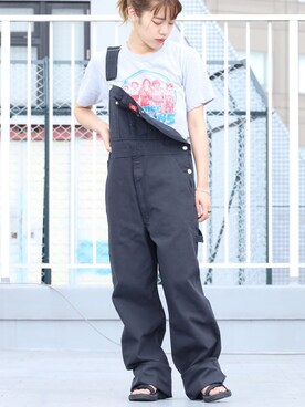 「Dickies（ディッキーズ）のアイテム（オールインワン・サロペット、ブラック系）」を使った、ROOPTOKYO_sakiさん（レディース・160cm）の夏コーディネート
