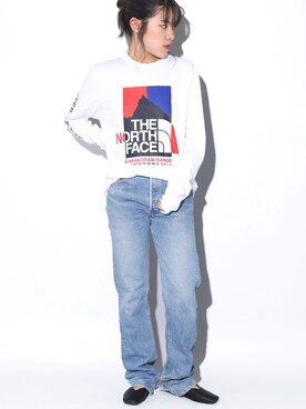 「THE NORTH FACE（ザノースフェイス）のアイテム（トップス、ホワイト系）」を使った、ROOPTOKYO_sakiさん（レディース・160cm）の夏コーディネート