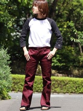 「Champion（チャンピオン）のアイテム（トップス、ブラック系）」を使った、ROOPTOKYO_sakiさん（レディース・160cm）の夏コーディネート