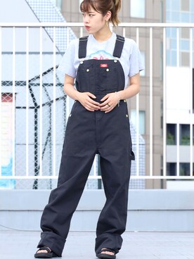 「Dickies（ディッキーズ）のアイテム（オールインワン・サロペット、ブラック系）」を使った、ROOPTOKYO_sakiさん（レディース・160cm）の夏コーディネート