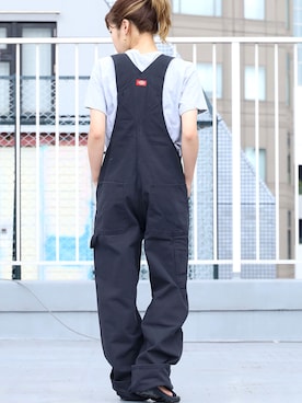 「Dickies（ディッキーズ）のアイテム（オールインワン・サロペット、ブラック系）」を使った、ROOPTOKYO_sakiさん（レディース・160cm）の夏コーディネート
