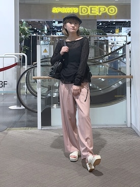 「FREE'S MART（フリーズマート）のアイテム（スラックス）」を使った、17mfmさん（レディース・158cm）の春コーディネート