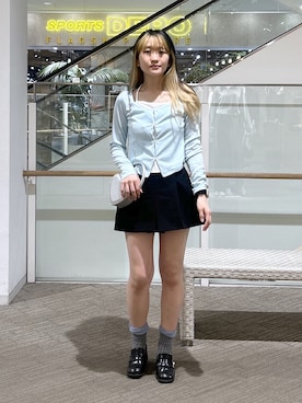 「FREE'S MART（フリーズマート）の◆プリーツショートパンツ（その他パンツ、ブラック系）」を使った、17mfmさん（レディース・158cm）の春コーディネート