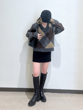 「ニット/セーター」｜「アイテム（帽子）」を使った、17mfmさん（レディース・158cm）の秋コーディネート