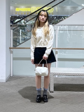 「FREE'S MART（フリーズマート）の◆プリーツショートパンツ（その他パンツ、ブラック系）」を使った、17mfmさん（レディース・158cm）の春コーディネート
